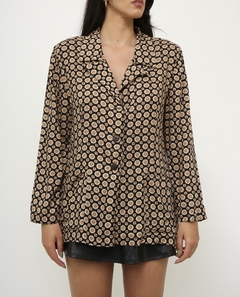 Blazer estampa flores preto bege - Capichó Brechó