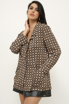 Blazer estampa flores preto bege - comprar online