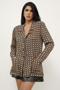Blazer estampa flores preto bege