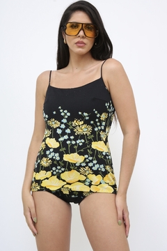 Maio preto flores vintage 70´s - loja online
