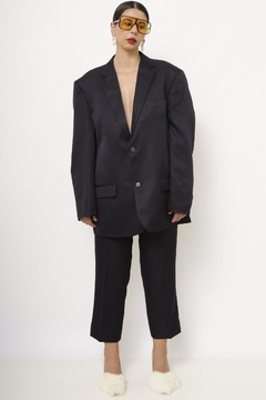 Conjunto Blazer + Calça risca de giz marinho EMPORIO COLOMBO - Capichó Brechó