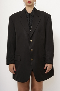 Maxi blazer preto vintage classico EDUARDO GUINLE - Capichó Brechó