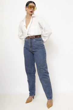 Calça jeans azul classica cintura alta - loja online