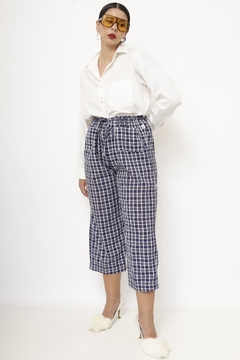 Calça xadrez azul pantacourt - comprar online