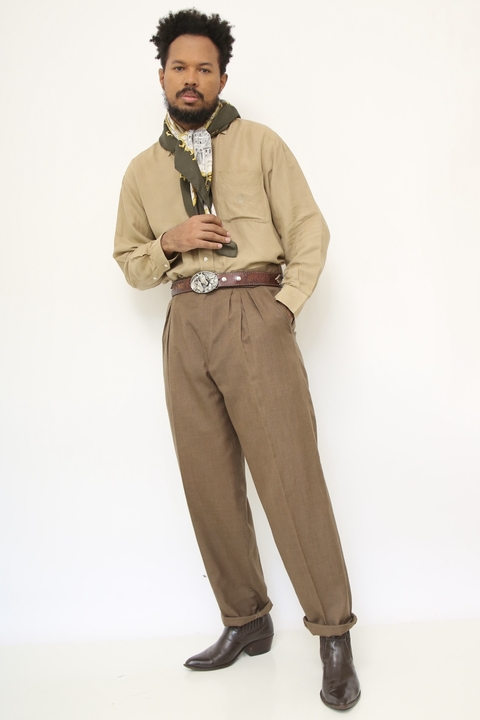 Calça marrom vintage cintura alta