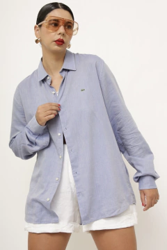 Camisa azul LACOSTE Slim Fit manga longa - Capichó Brechó