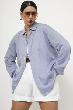 Camisa azul LACOSTE Slim Fit manga longa na internet