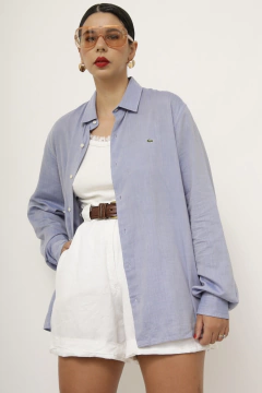 Camisa azul LACOSTE Slim Fit manga longa
