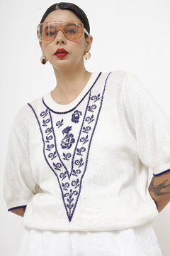 Pulover off white det azul - loja online