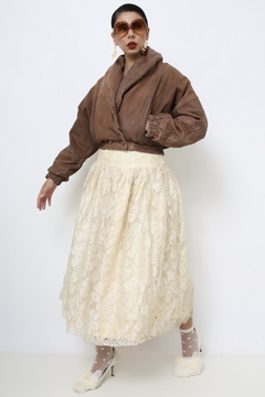 Jaqueta cropped couro marrom puffer na internet