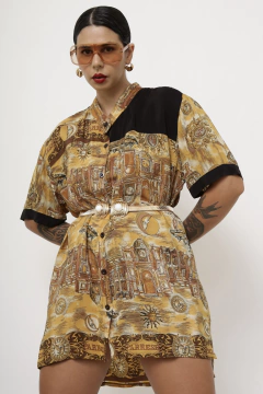 camisa maxi amarela vintage