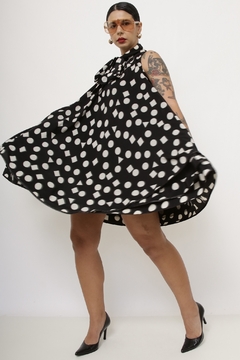 Vestido em A poa laço vintage