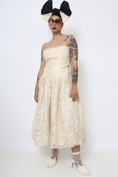Vestido renda vintage midi GRACE com laço - Capichó Brechó