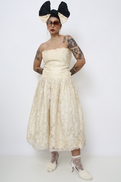 Vestido renda vintage midi GRACE com laço