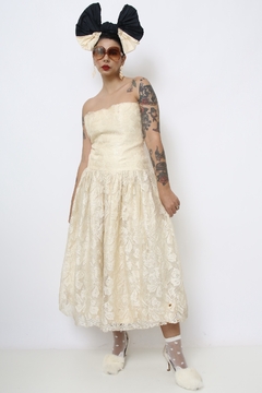 Vestido renda vintage midi GRACE com laço - comprar online