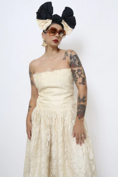 Vestido renda vintage midi GRACE com laço - Capichó Brechó
