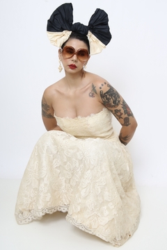 Vestido renda vintage midi GRACE com laço