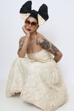 Vestido renda vintage midi GRACE com laço - comprar online