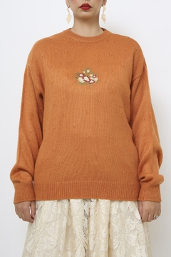 Pulover laranja bordado flores - comprar online