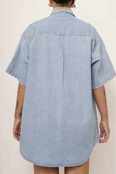 Camisa jeans recorte em couro vintage - loja online