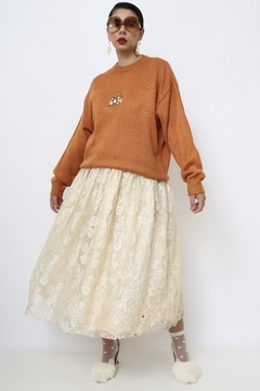 Pulover laranja bordado flores - loja online