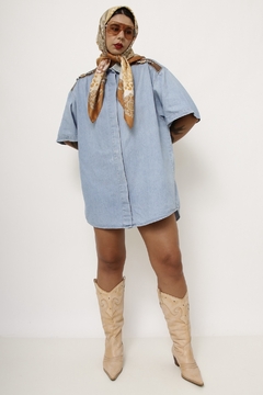 Camisa jeans recorte em couro vintage - loja online
