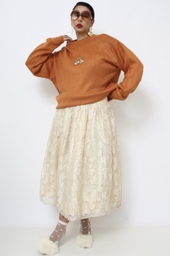 Pulover laranja bordado flores - comprar online