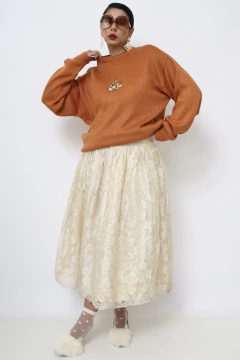 Pulover laranja bordado flores - loja online