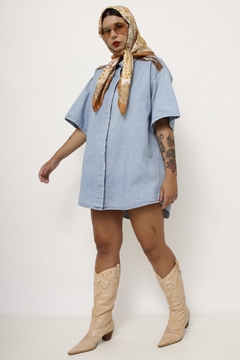 Camisa jeans recorte em couro vintage - loja online