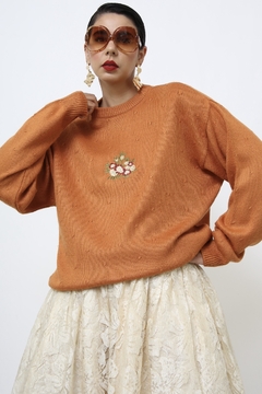 Pulover laranja bordado flores - comprar online