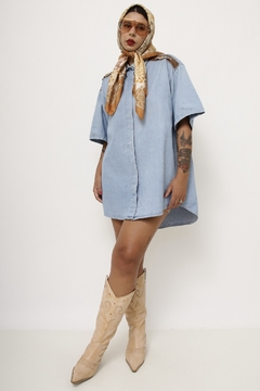 Camisa jeans recorte em couro vintage