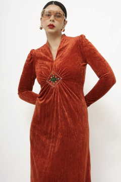 Vestido veludo longo bordado frente - Capichó Brechó