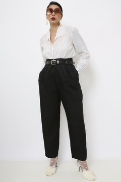 Calça cintura alta 100% linho preta - comprar online