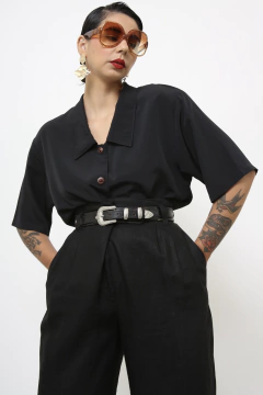 Camisa preta poliester vintage - comprar online