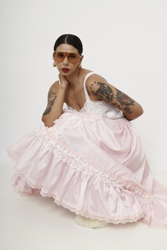 Maxi saia rosa base de tulão