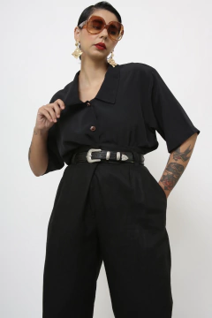 Camisa preta poliester vintage
