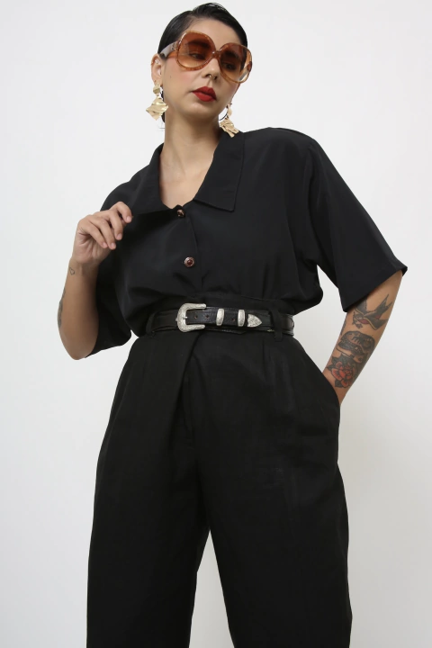 Camisa preta poliester vintage