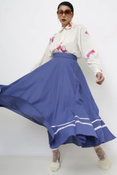 Imagem do Saia rodada azul cintura alta