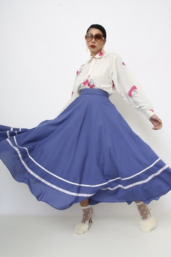 Saia rodada azul cintura alta - comprar online