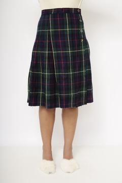 Saia xadrez verde vintage midi - comprar online