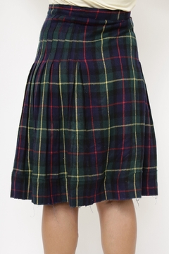 Saia xadrez verde vintage midi