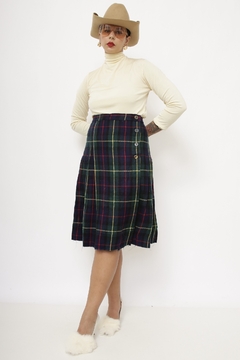 Saia xadrez verde vintage midi - loja online