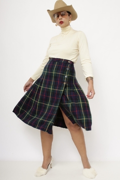 Saia xadrez verde vintage midi - comprar online