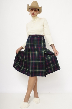 Saia xadrez verde vintage midi