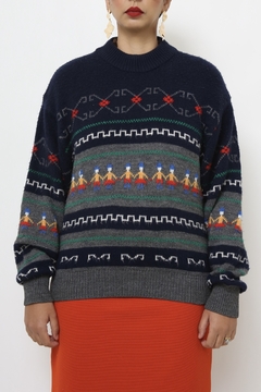 Pulover bonecos azul vintage - loja online