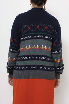 Pulover bonecos azul vintage - comprar online