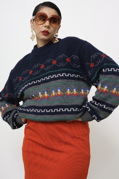 Pulover bonecos azul vintage - comprar online