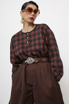 Blusa xadrez vintage manga longa - loja online