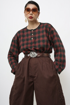Blusa xadrez vintage manga longa na internet
