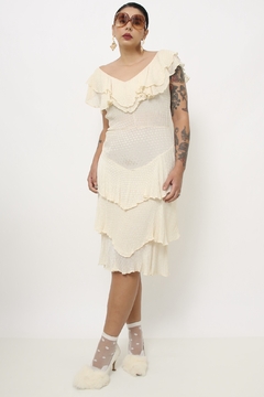 Vestido babados off white - loja online